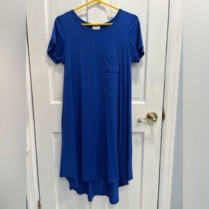 LULAROE Carly Blue Sparkly Flowy Hi Low Hem Swing Dress SIZE XS 2-4 PreLoved